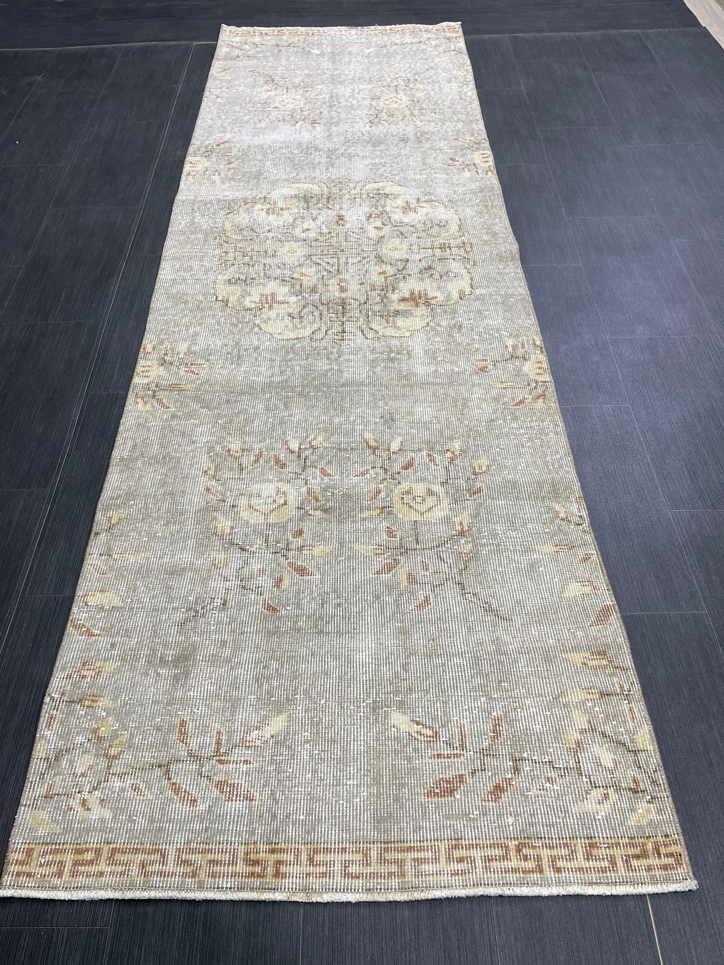 3 x 9.6 Muted Oushak Runner Rug Turkish Runner Rug Vintage Runner Rug Hallway Runner Rug Kitchen Runner Rug Wool Runner Grey Silver