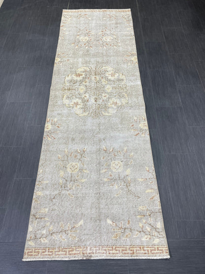 3 x 9.6 Muted Oushak Runner Rug Turkish Runner Rug Vintage Runner Rug Hallway Runner Rug Kitchen Runner Rug Wool Runner Grey Silver