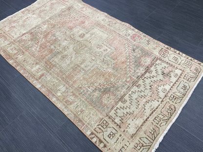 Muted Vintage Rug 3 x 5.3 Handmade Rug Vintage Turkish Rugs   Oushak Rug  Hand Made Rug, Vintage Oushak Rug, Wool Rug