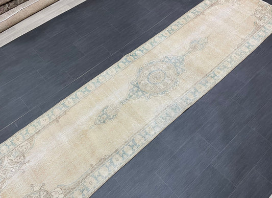 Muted Oushak Runner 2.9 x 11 Rug Distressed Turkish Runner Rug Vintage Runner Rug Hallway Runner Rug Kitchen Runner Rug Wool Runner