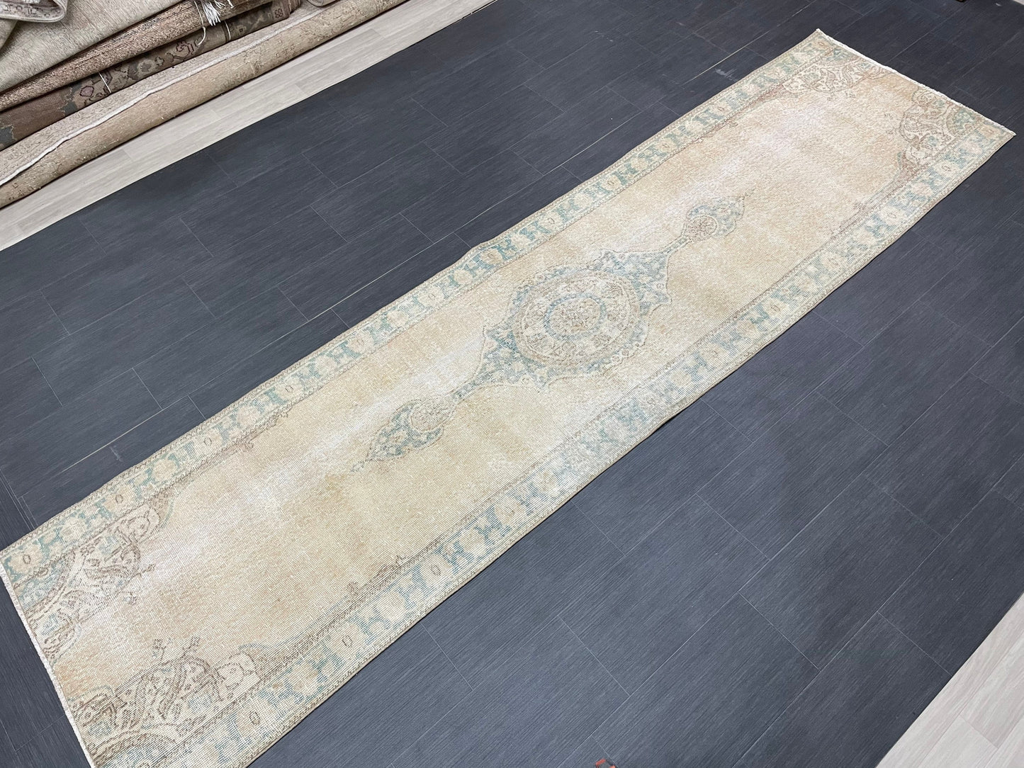 Muted Oushak Runner 2.9 x 11 Rug Distressed Turkish Runner Rug Vintage Runner Rug Hallway Runner Rug Kitchen Runner Rug Wool Runner