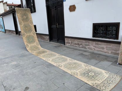 Muted Extra Long Turkish Runner Very Long Muted Oushak Runner Rug 2.4 x 20 Vintage Runner Rug XL Oriental Runner Rug Staircase Runner rug