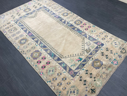 Hand Knotted Rug 3.5 x 6 Vintage Rug, Decor Rug, Bohemian Rug, Rug Runner, Turkish Rug, Farmhouse Rug Oushak Rug, Wool rug