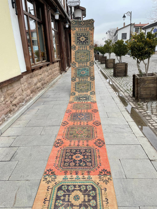 Vintage Staircase Runner Rug 2.3 x 27 ft Extra Long TURKISH Runner Rug Vintage Runner Rug Distressed Runner Rug  Runner Hand Knotted Runner