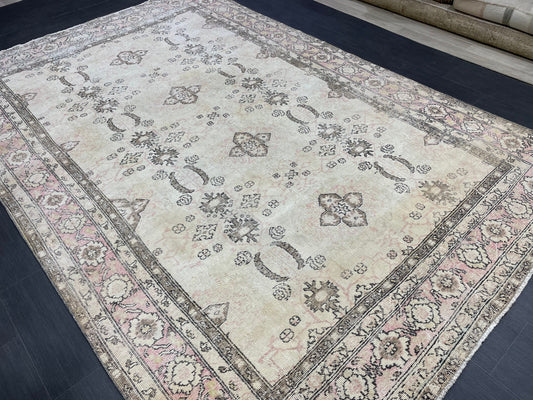 Vintage Rug 6.9 x 10.3 Vintage Persian Rug Muted Wool Oriental Rug Blue Hand Made Rugs Blue Distressed Turkish Rug Antique Rug