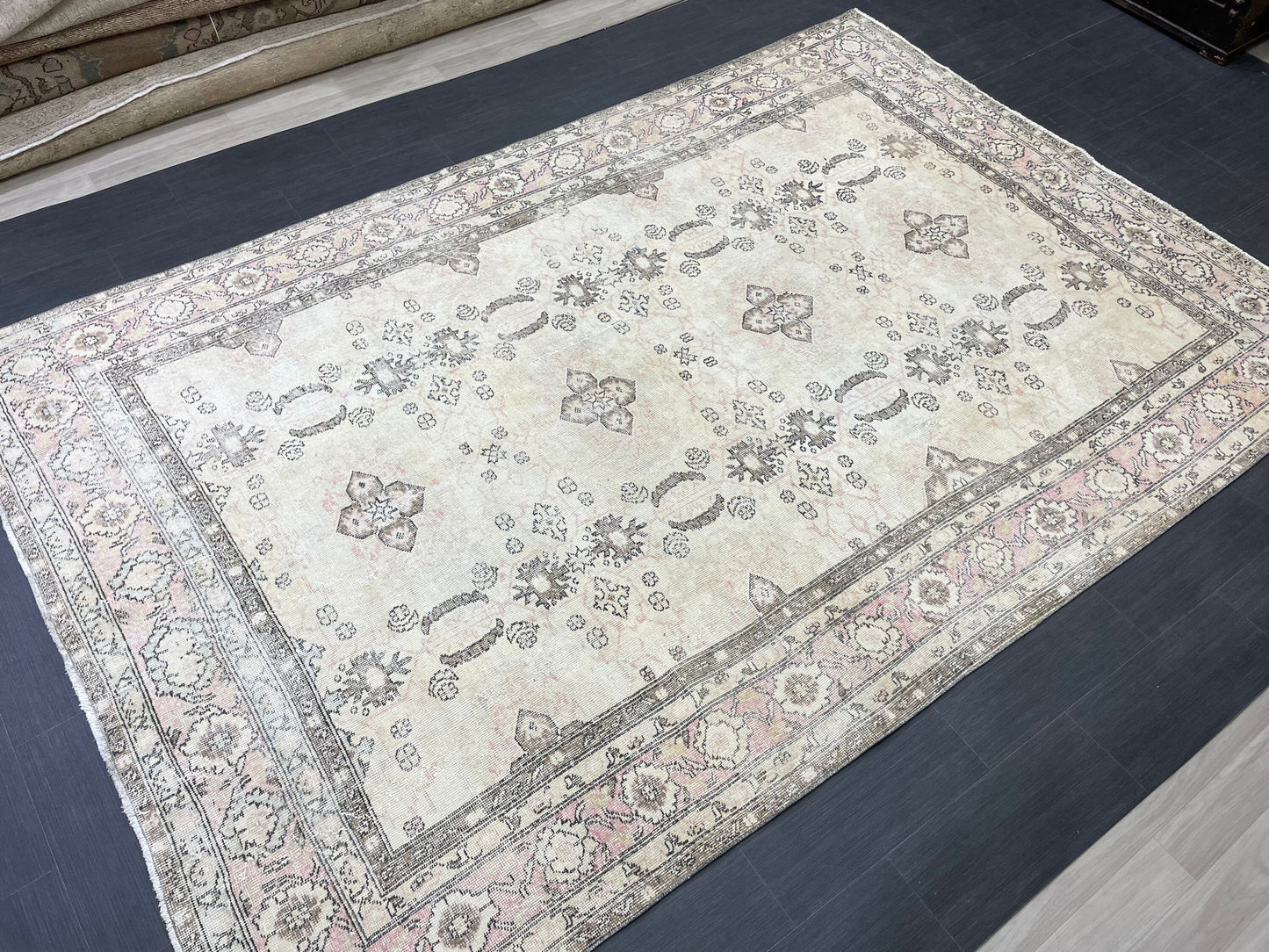 Vintage Rug 6.9 x 10.3 Vintage Persian Rug Muted Wool Oriental Rug Blue Hand Made Rugs Blue Distressed Turkish Rug Antique Rug