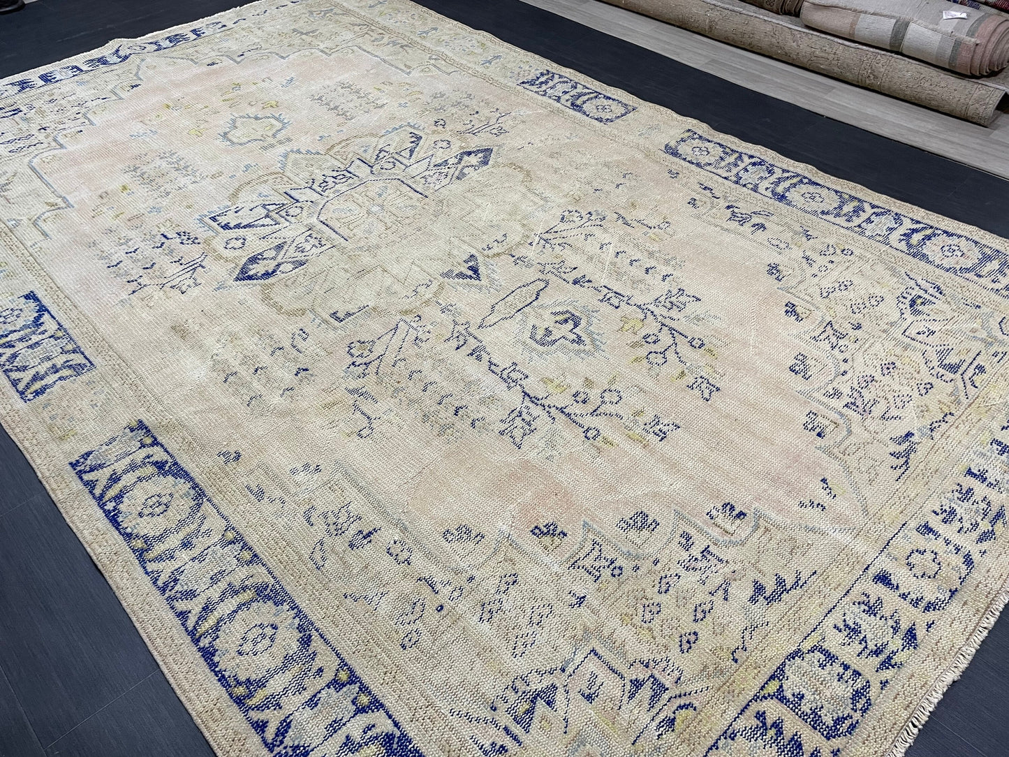 Large Distressed RUG 7x11 Muted TURKISH Antique Rug Vintage Persian Rug Vintage Rug Wool Oushak Rug HandMade Rug Hand Knotted Rug
