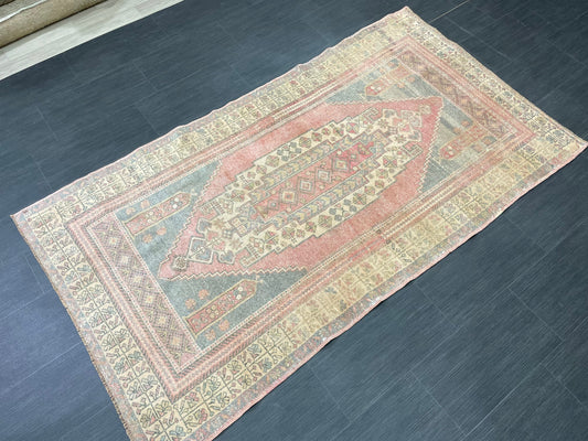 Vintage Handmade Rug Muted  3.8 x 7 Vintage Rug Wool Oushak Rug Hand Made Rugs Vintage Turkish Rug Living Room Rug