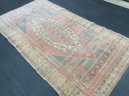 Vintage Handmade Rug Muted  3.8 x 7 Vintage Rug Wool Oushak Rug Hand Made Rugs Vintage Turkish Rug Living Room Rug