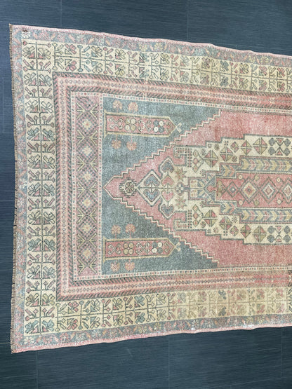 Vintage Handmade Rug Muted  3.8 x 7 Vintage Rug Wool Oushak Rug Hand Made Rugs Vintage Turkish Rug Living Room Rug