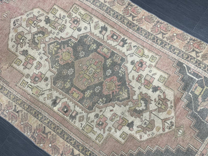 Vintage Handmade Rug Muted  3.6 x 7.3 Vintage Rug Wool Oushak Rug Hand Made Rugs Vintage Turkish Rug Living Room Rug