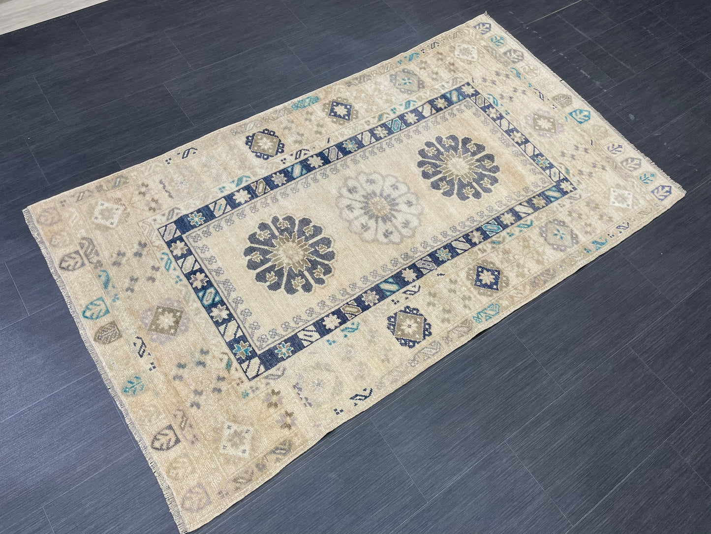 Vintage Handmade Rug Muted  3.6 x 6.3 Vintage Rug Wool Oushak Rug Hand Made Rugs Vintage Turkish Rug Living Room Rug