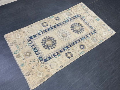 Vintage Handmade Rug Muted  3.6 x 6.3 Vintage Rug Wool Oushak Rug Hand Made Rugs Vintage Turkish Rug Living Room Rug