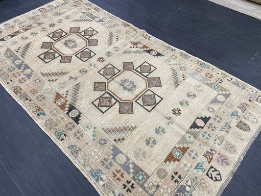 Muted Handmade Rug Muted  3.6 x 6.8 Vintage Rug Wool Oushak Rug Hand Made Rugs Vintage Turkish Rug Living Room Rug