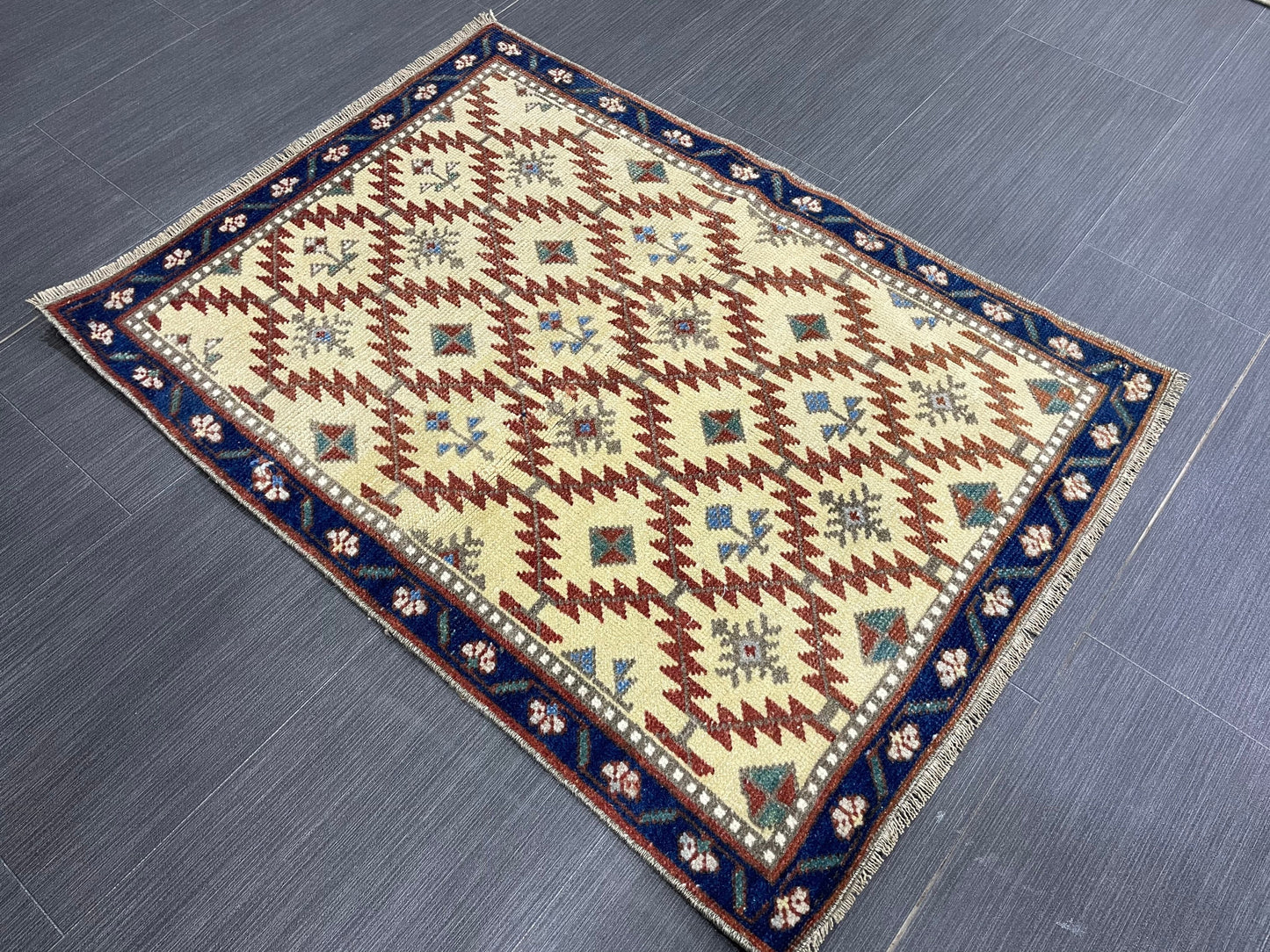 Muted Rug 2.2 x 3 Natural Wool Handmade Rug, Oushak Rug, Rustic Rug, Boho Rug, Turkish Rug, Farmhouse Rug, Vintage Rug, Wool rug