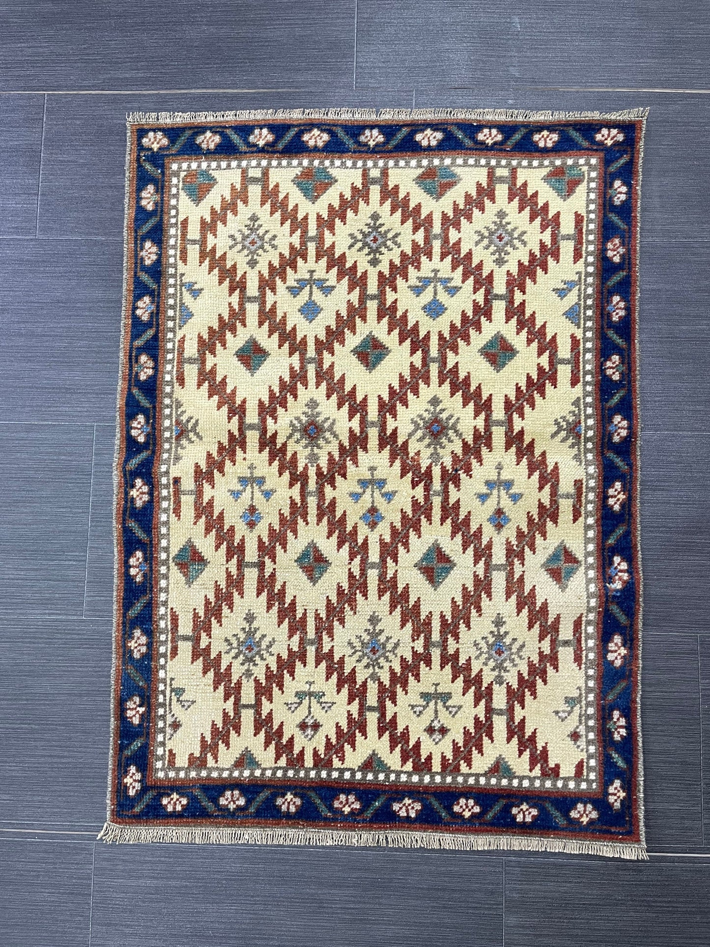 Muted Rug 2.2 x 3 Natural Wool Handmade Rug, Oushak Rug, Rustic Rug, Boho Rug, Turkish Rug, Farmhouse Rug, Vintage Rug, Wool rug