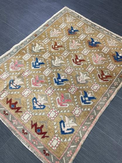 Vintage Rug 2.6 x 3.4 Natural Wool Handmade Rug, Oushak Rug, Rustic Rug, Boho Rug, Turkish Rug, Farmhouse Rug, Vintage Rug, Wool rug