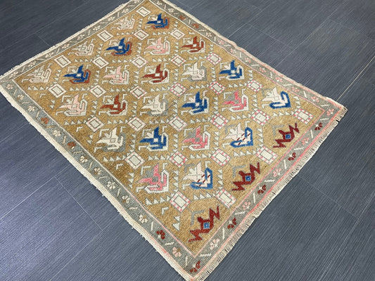 Vintage Rug 2.6 x 3.4 Natural Wool Handmade Rug, Oushak Rug, Rustic Rug, Boho Rug, Turkish Rug, Farmhouse Rug, Vintage Rug, Wool rug