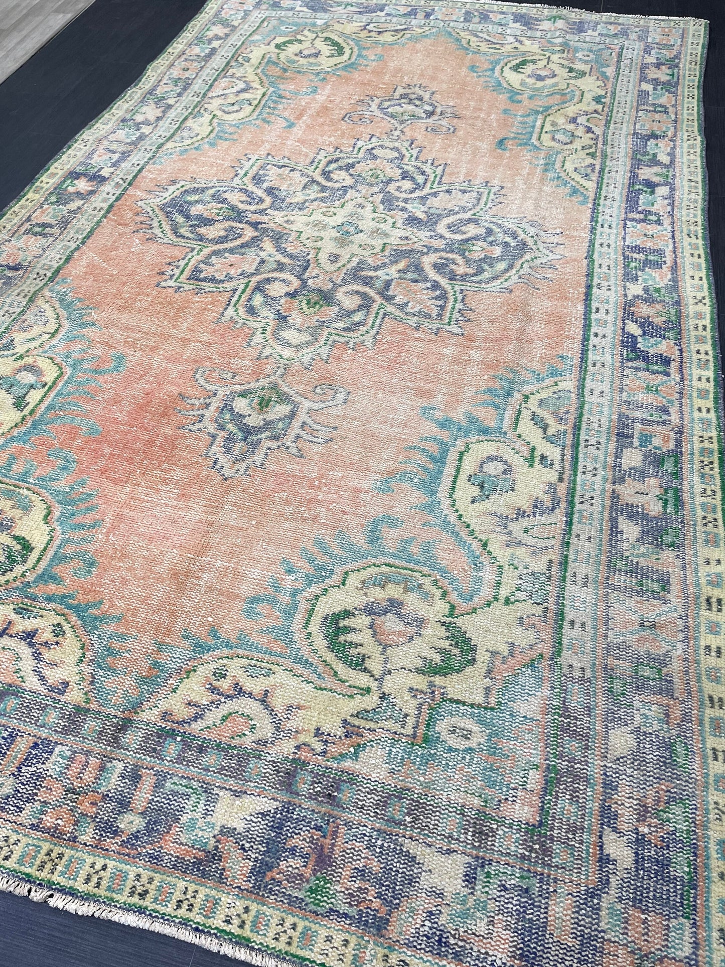 Large Vintage 6x10 RUG TURKISH Oushak Rug Muted Vintage Rug Distressed Vintage  Rug Wool Oushak Rug Hand Made Rugs Vintage Turkish Rug