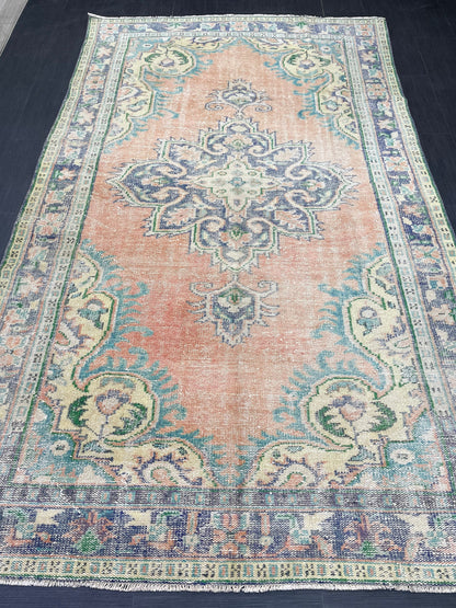 Large Vintage 6x10 RUG TURKISH Oushak Rug Muted Vintage Rug Distressed Vintage  Rug Wool Oushak Rug Hand Made Rugs Vintage Turkish Rug