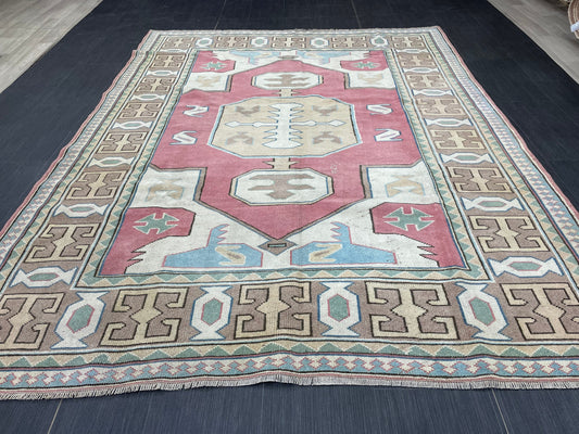 Wool Oushak Rug Vintage Rug Muted Vintage 6x8 ft Rug Wool Oriental Rug Handmade Rug Vintage Turkish Rug Muted Persian Wool Rug