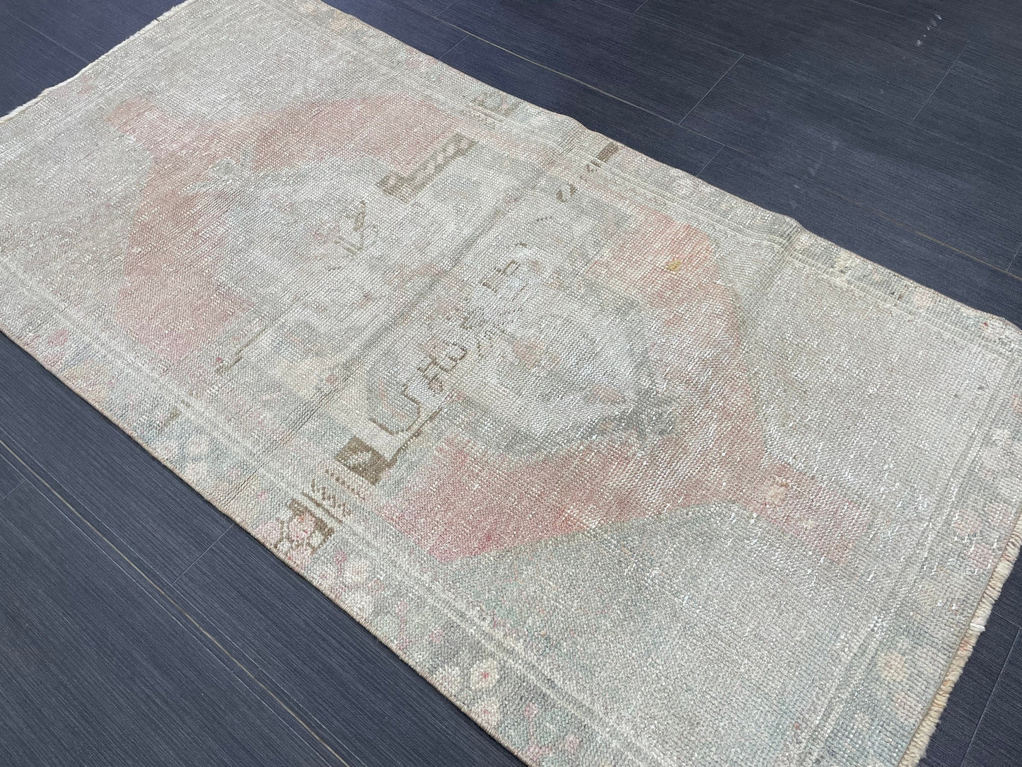 Muted Vintage Rug 2.5 x 5 Natural Wool Handmade Rug, Oushak Rug, Rustic Rug, Turkish Rug, Farmhouse Rug, Wool rug