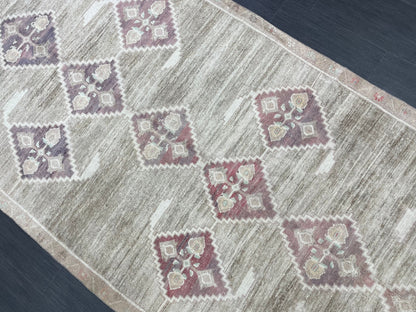 Hand Knotted Vintage Rug Muted Vintage 4.4 x 10.8 ft Rug Wool Oriental Rug Handmade Rug Vintage Oushak Turkish Rug Muted Persian Wool Rug