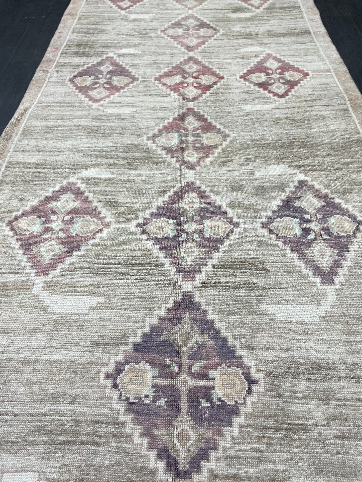 Hand Knotted Vintage Rug Muted Vintage 4.4 x 10.8 ft Rug Wool Oriental Rug Handmade Rug Vintage Oushak Turkish Rug Muted Persian Wool Rug