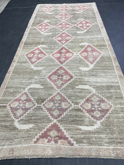 Hand Knotted Vintage Rug Muted Vintage 4.7 x 10.6 ft Rug Wool Oriental Rug Handmade Rug Vintage Oushak Turkish Rug Muted Persian Wool Rug