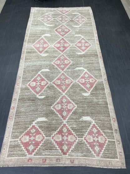 Hand Knotted Vintage Rug Muted Vintage 4.7 x 10.6 ft Rug Wool Oriental Rug Handmade Rug Vintage Oushak Turkish Rug Muted Persian Wool Rug