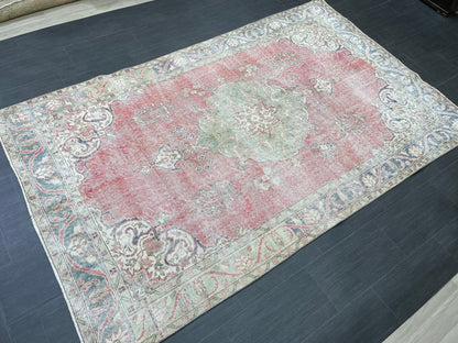 TURKISH HAND MADE Rug 5.6 x 9 Vintage Distressed Rug Oushak Rug   Traditional Rug Oriental Rug Vintage Floral Rug Wool Rug