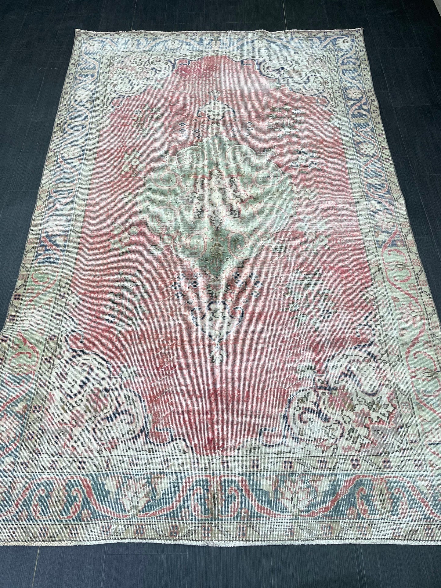 TURKISH HAND MADE Rug 5.6 x 9 Vintage Distressed Rug Oushak Rug   Traditional Rug Oriental Rug Vintage Floral Rug Wool Rug