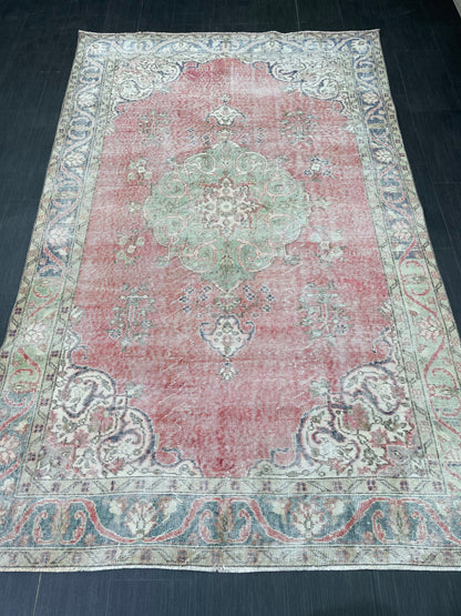 TURKISH HAND MADE Rug 5.6 x 9 Vintage Distressed Rug Oushak Rug   Traditional Rug Oriental Rug Vintage Floral Rug Wool Rug
