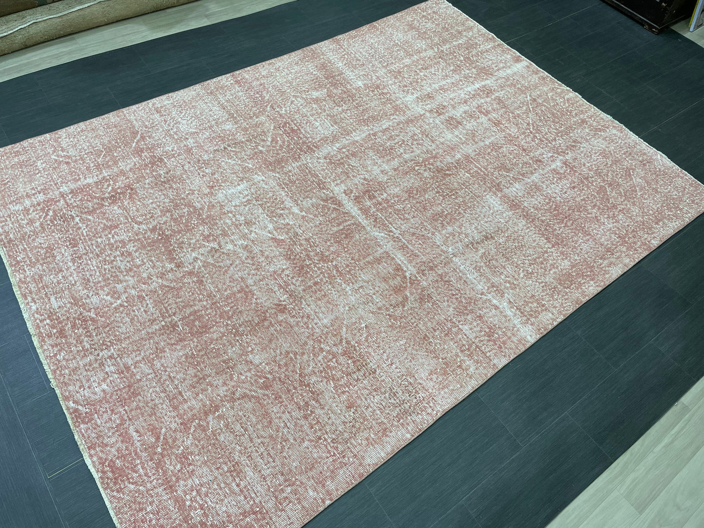 Distressed Hand Knotted Rug 6.5 x 9.2 Handmade Rug Oushak Rug Persian Rug Oriental Rug Vintage Turkish Rug Pink Wool Rug