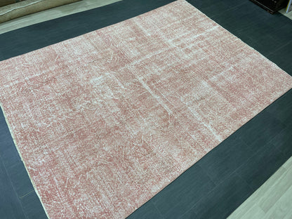 Distressed Hand Knotted Rug 6.5 x 9.2 Handmade Rug Oushak Rug Persian Rug Oriental Rug Vintage Turkish Rug Pink Wool Rug
