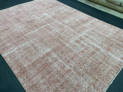 Distressed Hand Knotted Rug 6.5 x 9.2 Handmade Rug Oushak Rug Persian Rug Oriental Rug Vintage Turkish Rug Pink Wool Rug