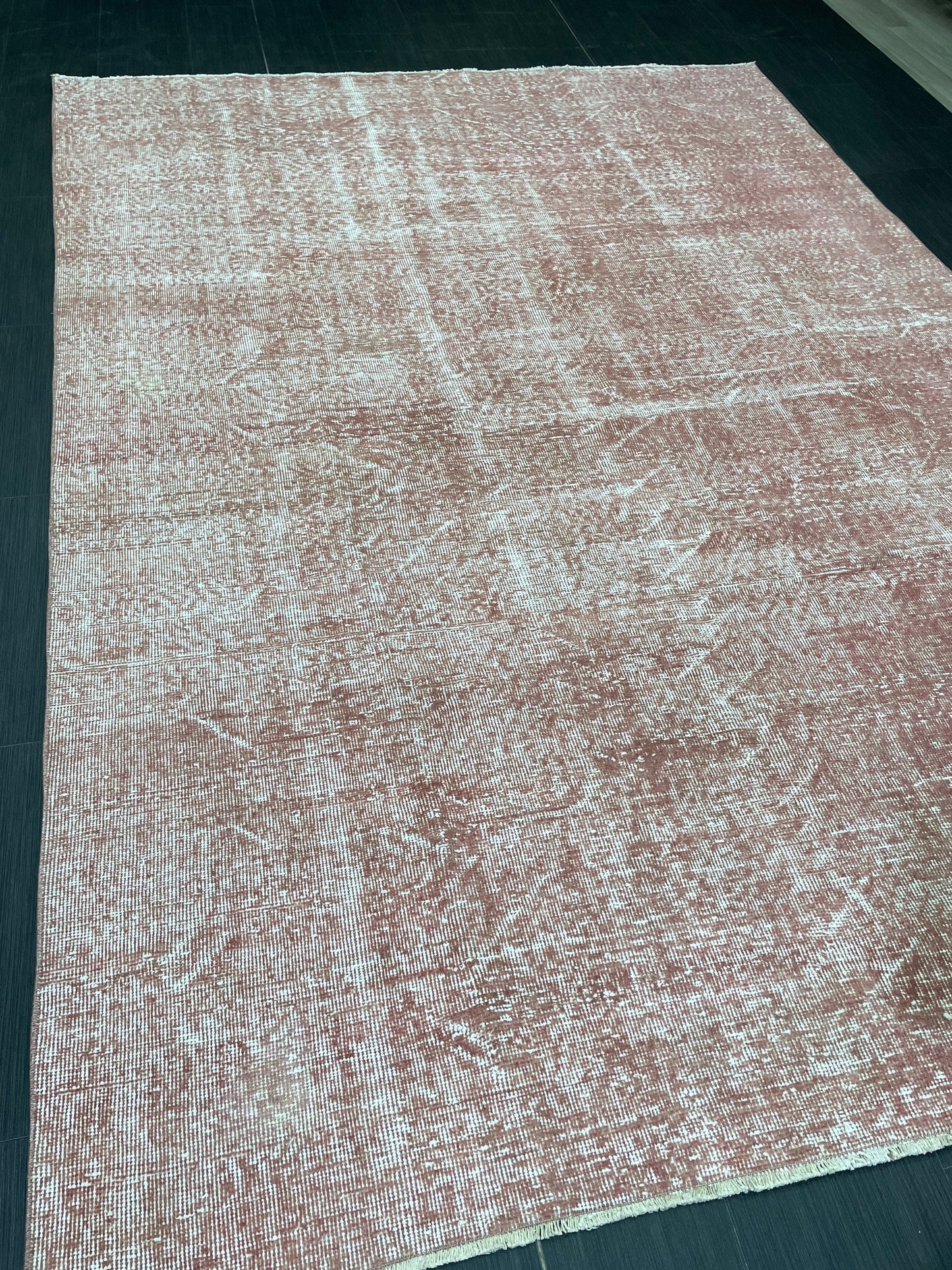 Distressed Hand Knotted Rug 6.5 x 9.2 Handmade Rug Oushak Rug Persian Rug Oriental Rug Vintage Turkish Rug Pink Wool Rug