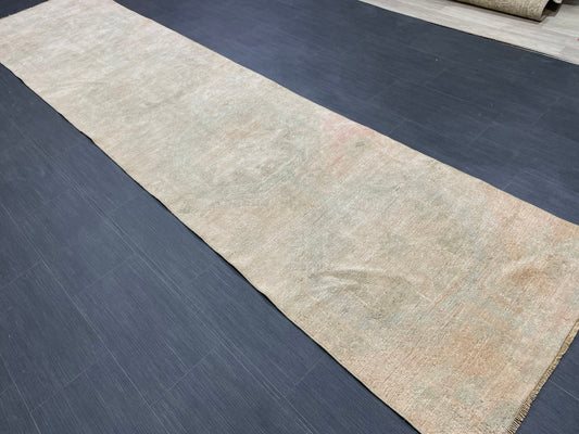 Muted Vintage Runner Rug 2.7 x 12.2 Muted Turkish Runner Star Rug Muted Oushak Runner Rug Hallway Runner Kitchen Runner Rug Wool Runner