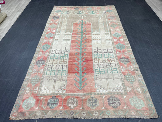 Vintage Handmade Rug Muted 4.7 x 8.3 Vintage Rug Wool Oushak Rug Hand Made Rugs Vintage Turkish Rug Living Room Rug
