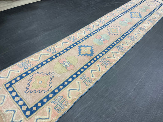 New Hand Knotted Runner Rug 2.7 x 13.3 Long Muted Turkish Runner Rug Muted Oushak Runner Rug Hallway Runner Kitchen Runner Rug Wool Runner