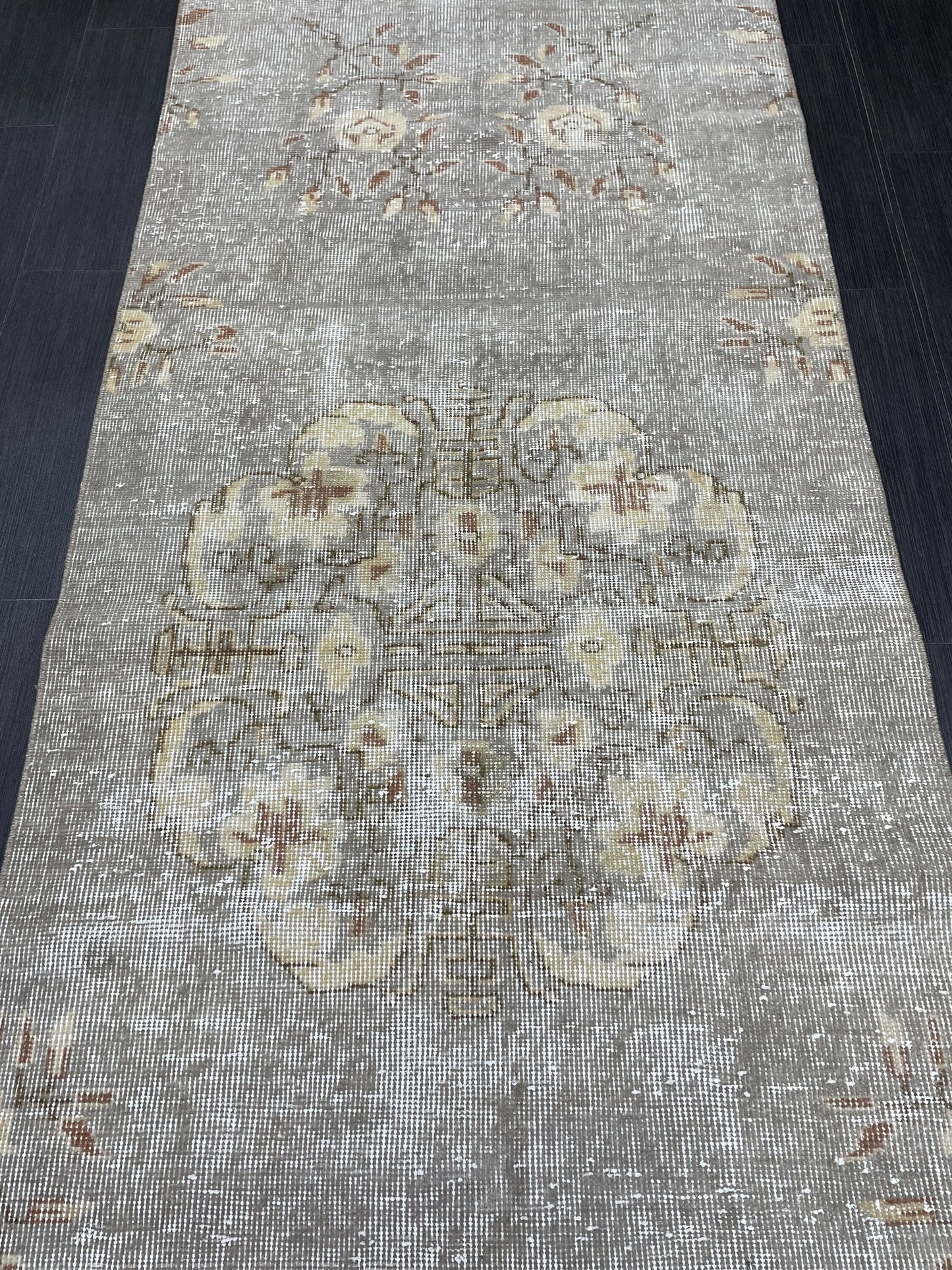3 x 9.6 Muted Oushak Runner Rug Turkish Runner Rug Vintage Runner Rug Hallway Runner Rug Kitchen Runner Rug Wool Runner Grey Silver