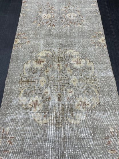 3 x 9.6 Muted Oushak Runner Rug Turkish Runner Rug Vintage Runner Rug Hallway Runner Rug Kitchen Runner Rug Wool Runner Grey Silver