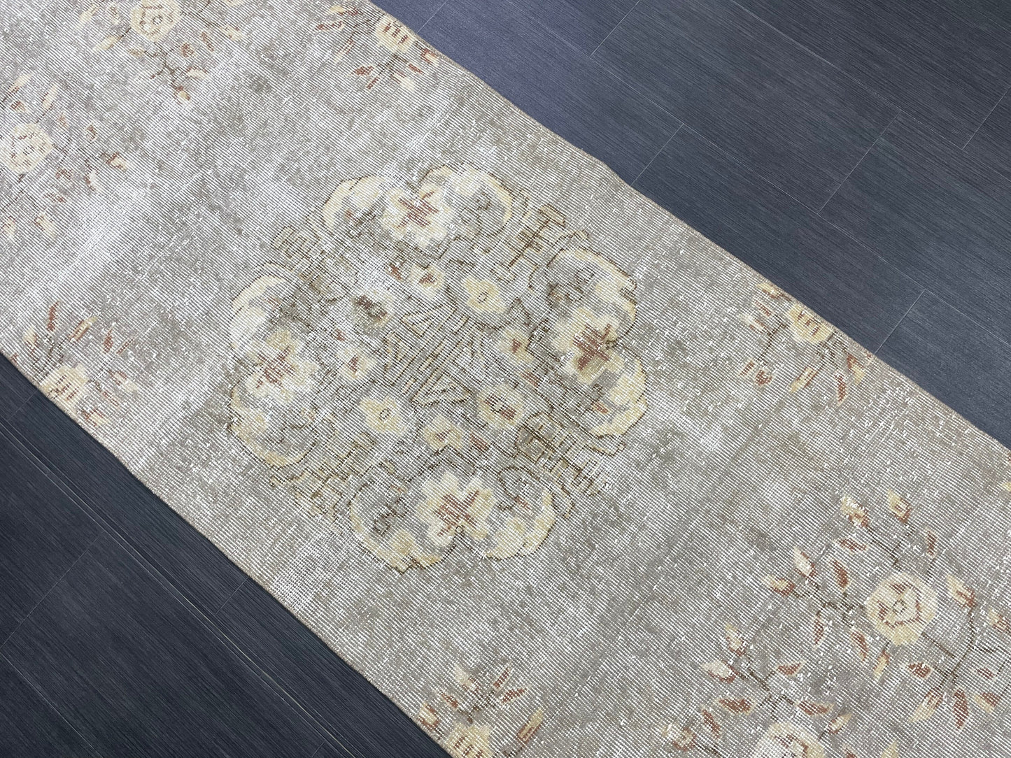 3 x 9.6 Muted Oushak Runner Rug Turkish Runner Rug Vintage Runner Rug Hallway Runner Rug Kitchen Runner Rug Wool Runner Grey Silver