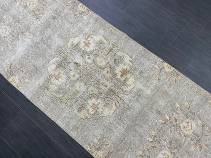 3 x 9.6 Muted Oushak Runner Rug Turkish Runner Rug Vintage Runner Rug Hallway Runner Rug Kitchen Runner Rug Wool Runner Grey Silver