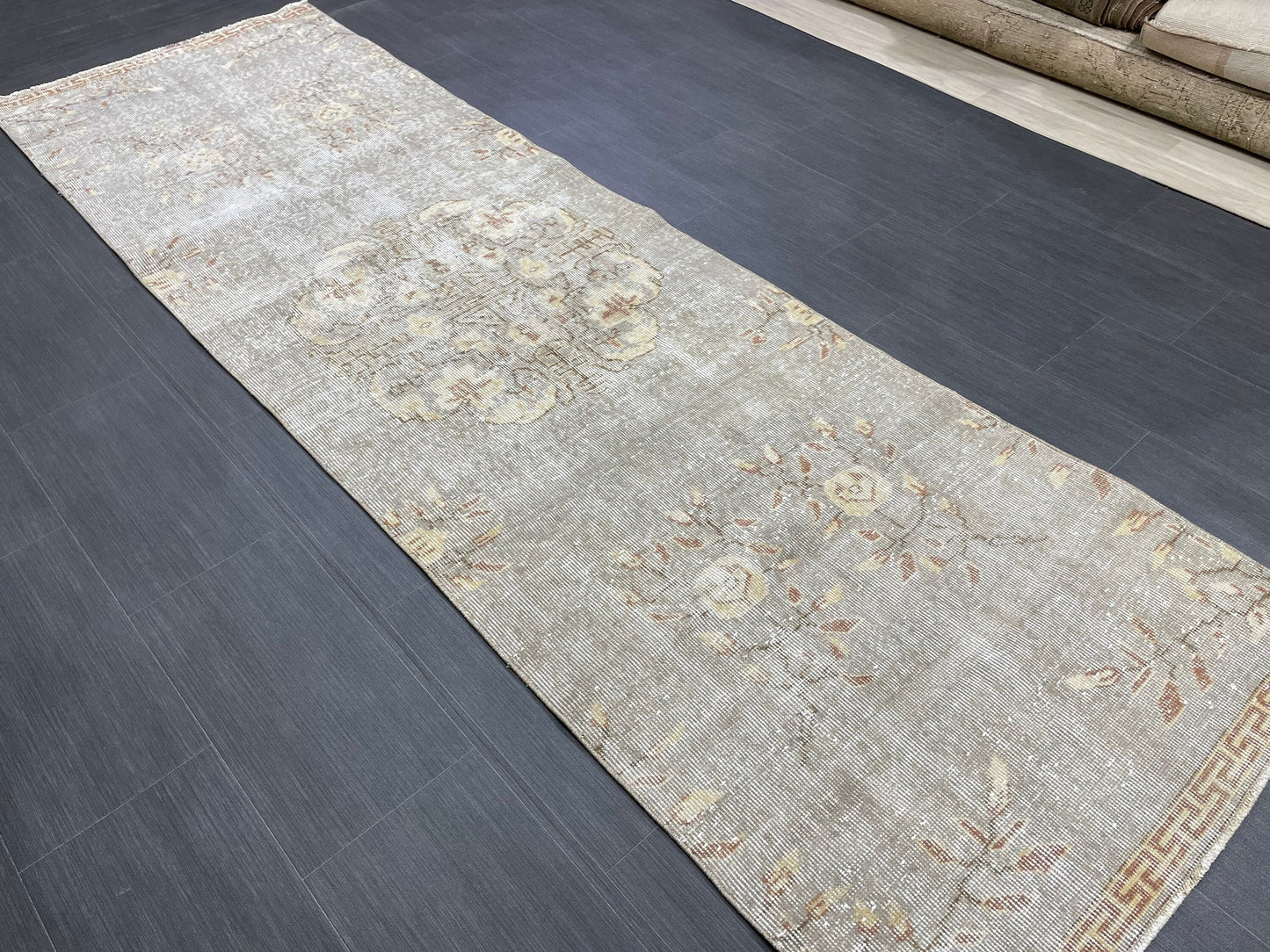3 x 9.6 Muted Oushak Runner Rug Turkish Runner Rug Vintage Runner Rug Hallway Runner Rug Kitchen Runner Rug Wool Runner Grey Silver