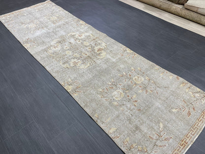 3 x 9.6 Muted Oushak Runner Rug Turkish Runner Rug Vintage Runner Rug Hallway Runner Rug Kitchen Runner Rug Wool Runner Grey Silver
