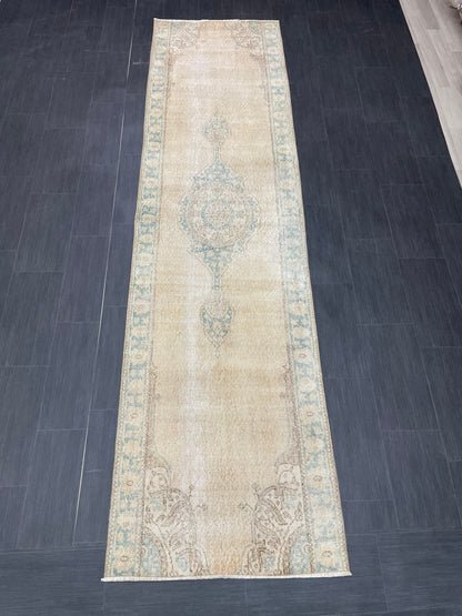 Muted Oushak Runner 2.9 x 11 Rug Distressed Turkish Runner Rug Vintage Runner Rug Hallway Runner Rug Kitchen Runner Rug Wool Runner