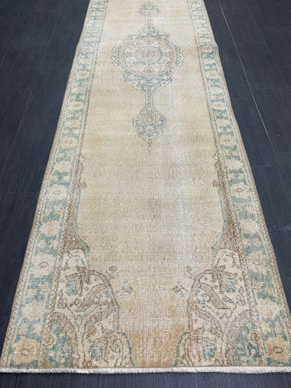 Muted Oushak Runner 2.9 x 11 Rug Distressed Turkish Runner Rug Vintage Runner Rug Hallway Runner Rug Kitchen Runner Rug Wool Runner