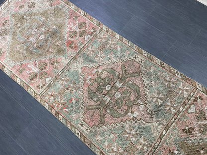 Hand Knotted Runner 3.3 x 11 Vintage Runner Rug Hallway Runner Rug Kitchen Runner Rug Wool Runner Rug Wool Turkish Runner Rug