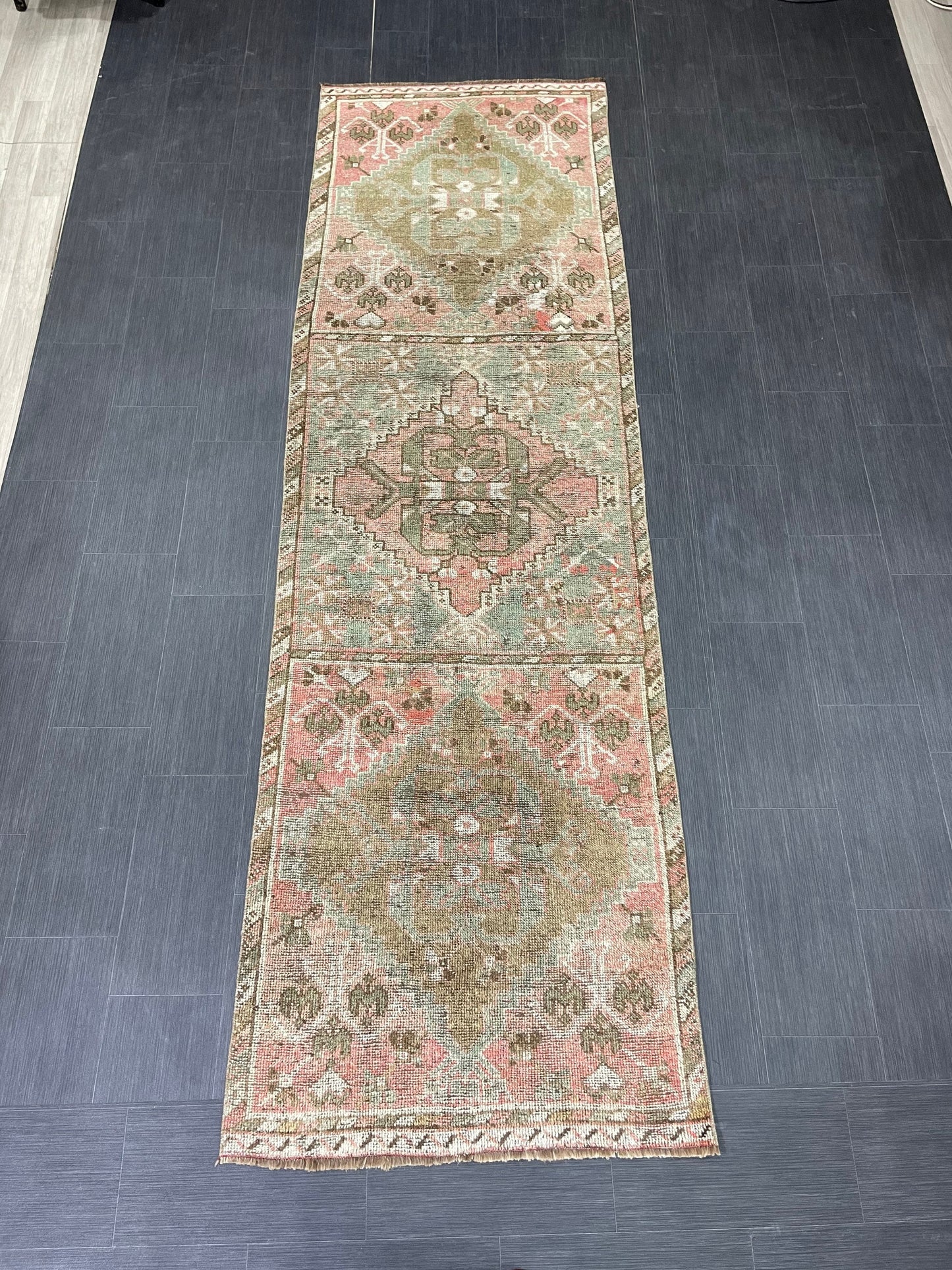 Hand Knotted Runner 3.3 x 11 Vintage Runner Rug Hallway Runner Rug Kitchen Runner Rug Wool Runner Rug Wool Turkish Runner Rug